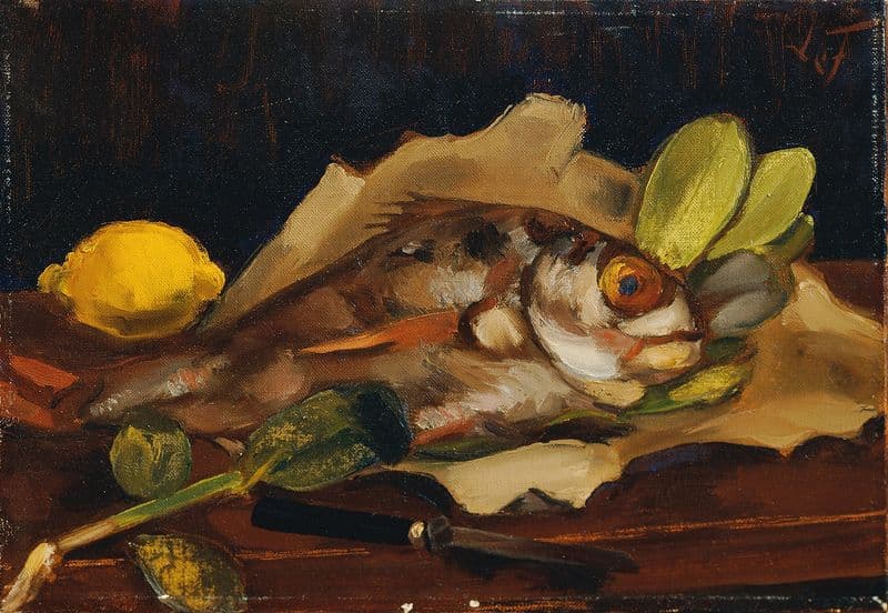 Fischstillleben mit Zitrone as a canvas print
