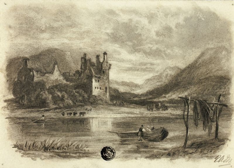Fishermen Drying Nets before Castle (c. 1855) as a canvas print