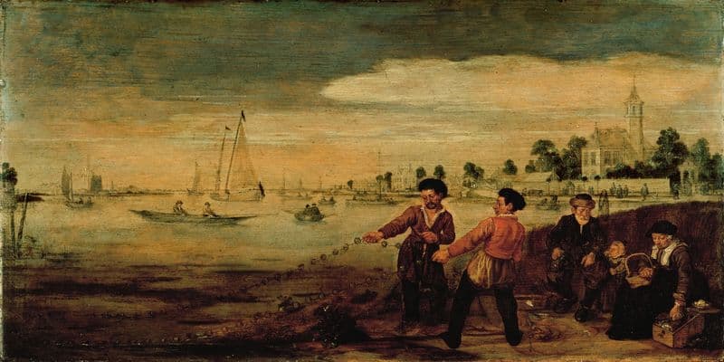 Fishermen on the Bank of the Amstel near the Pauwentuin, Amsterdam (c. 1625 - c. 1630) as a canvas print