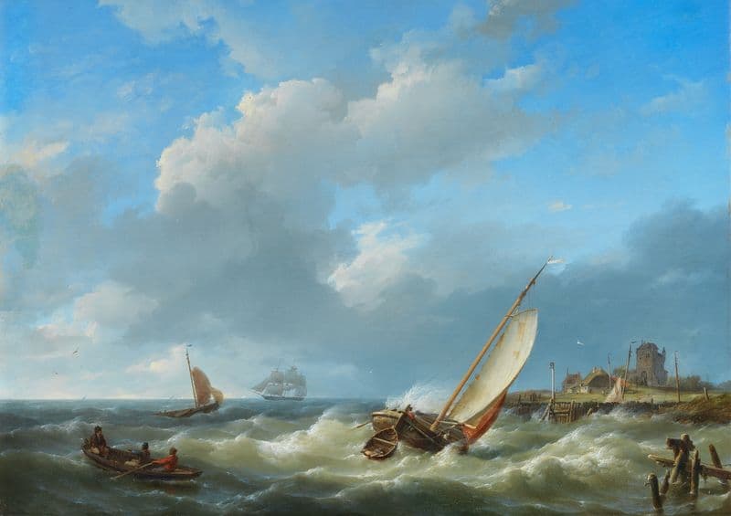 Fishing vessels in a squall as a canvas print