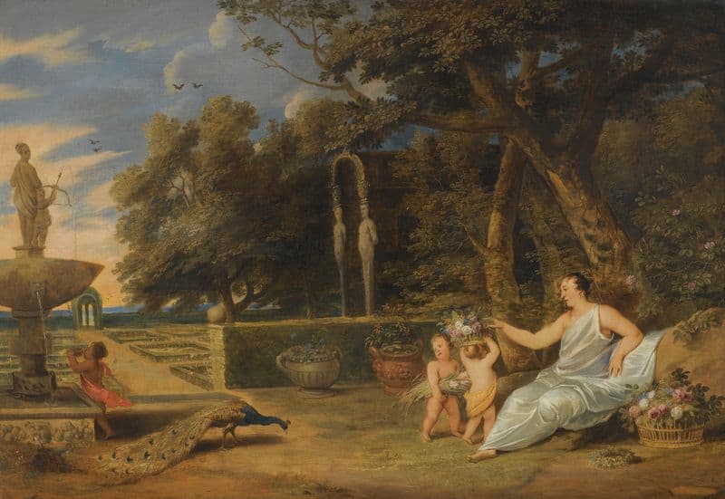 Flora With Three Putti In A Garden as a canvas print