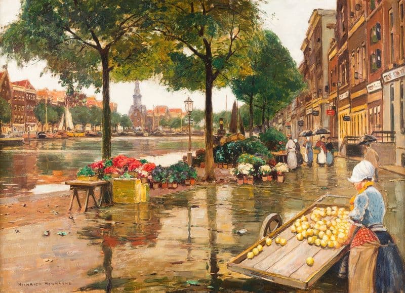 Flower market in Amsterdam as a canvas print