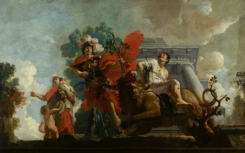 Fortitudo breidelt de zotheid ; Allegorische voorstelling van de verzorging van leprozen en onnozelen (1665 – 1685) as a canvas print