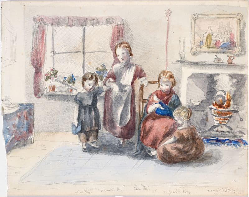 Four Children in an Interior with a Kettle Boiling on an Open Fire as a canvas print