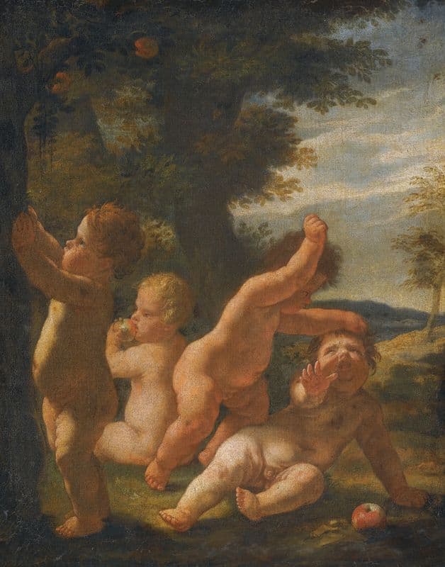 Four Putti Playing In A Landscape as a canvas print