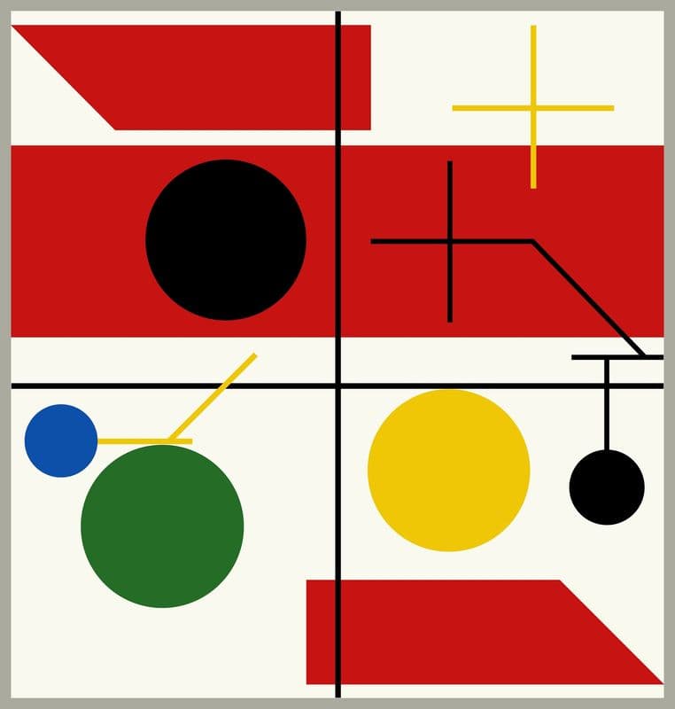 Four spaces with planes, circles and cross as a canvas print