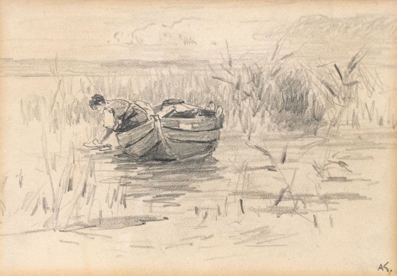Frau im Kahn am Schilfufer (before 1932) as a canvas print