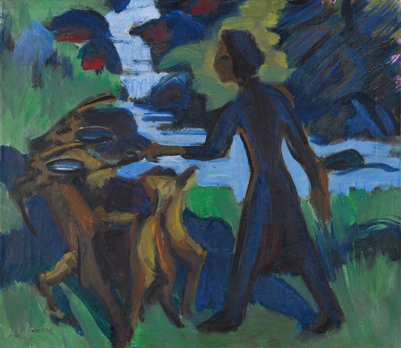 Frau mit Ziege as a canvas print