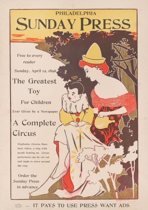 Free to every reader, Sunday, April 12th, 1896; the greatest toy for children ever given by a newspaper – a complete circus. as a canvas print