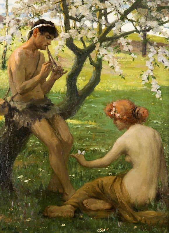 Frühling, Paar im Apfelgarten as a canvas print