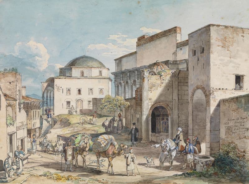 Gadeparti i Athen. Med Hadji Hazekis’ palads og Tzistarakis Moskeen as a canvas print