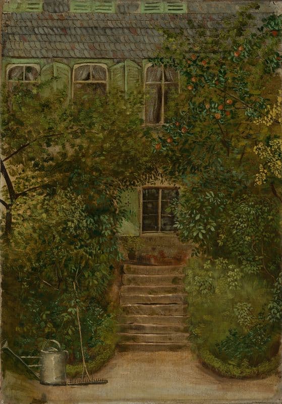 Garten eines Landhauses mit Giesskanne und Rechen (ca 1890) as a canvas print