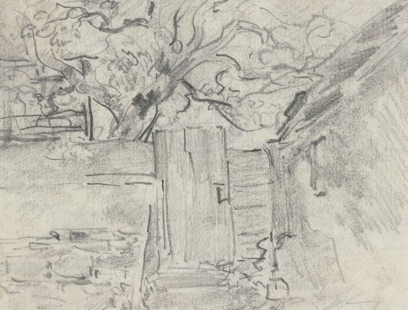 Gartenpförtchen mit Baum dahinter as a canvas print
