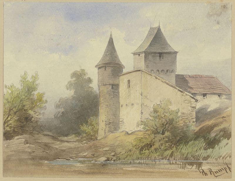 Gebäudegruppe mit rundem Turm as a canvas print