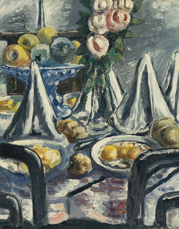 Gedeckter Tisch Mit Servietten Und Rosen (Table Set With Napkins And Roses) as a canvas print