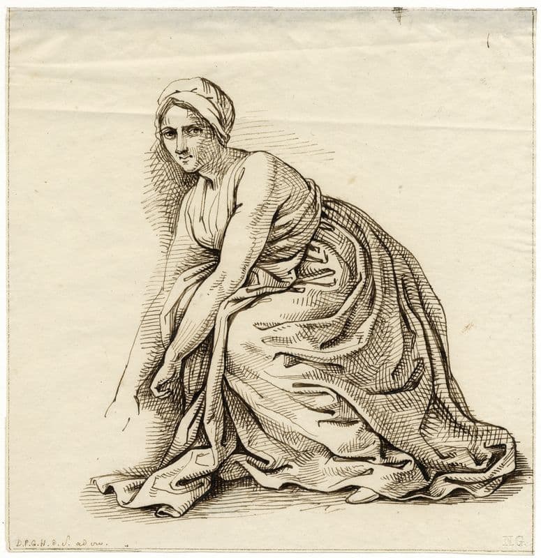 Gehurkte vrouw, aan het werk: naar links gewend as a canvas print
