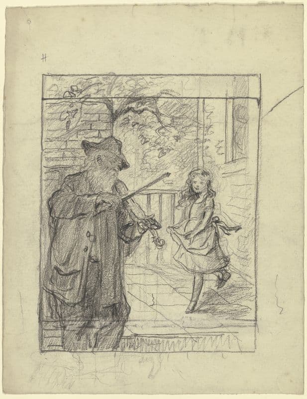 Geiger mit tanzendem Mädchen as a canvas print