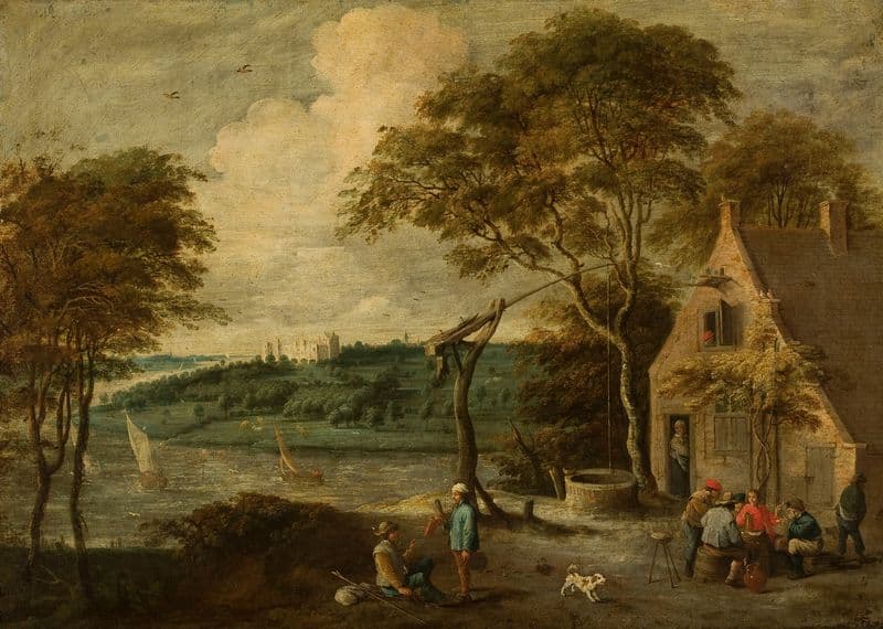 Genre scene in landscape as a canvas print