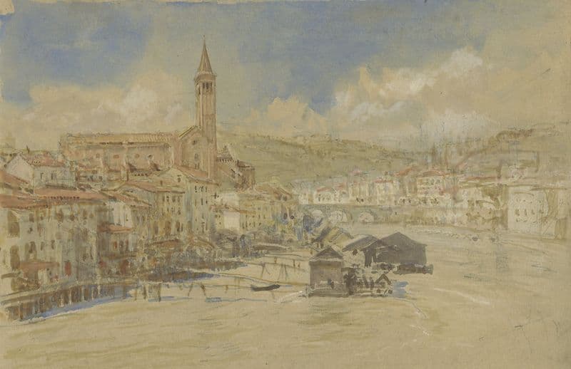 Gezicht op S. Anastasia te Verona, over de Adige (1829 - 1900) as a canvas print