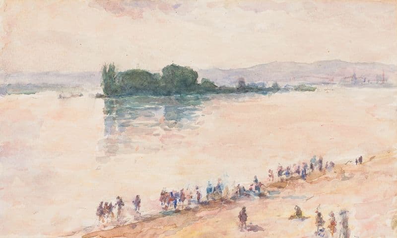 Gezicht vanaf de oever over de volle breedte van een rivier (1851 - 1924) as a canvas print