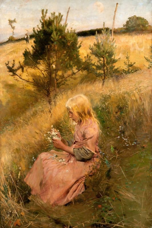 Girl Picking Flowers as a canvas print