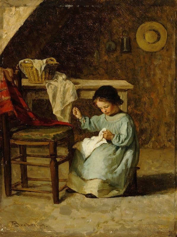 Girl Sewing as a canvas print