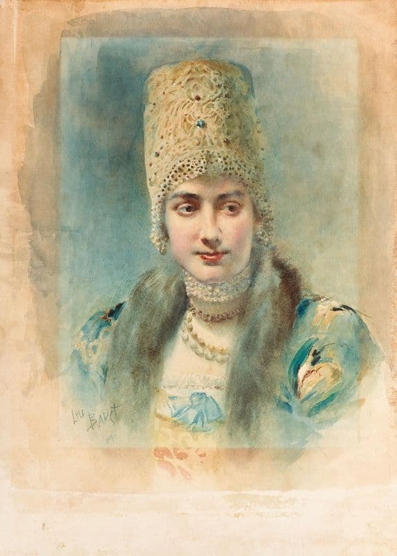 Girl Wearing a Kokoshnik and Pearl Choker as a canvas print