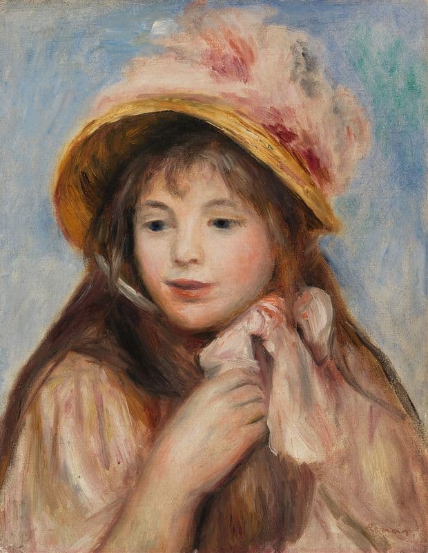 Girl with Pink Bonnet (Jeune fille au chapeau rose) as a canvas print
