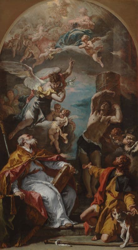 Glory of the Virgin with the Archangel Gabriel and Saints Eusebius, Roch, and Sebastian (circa 1724-1725) as a canvas print