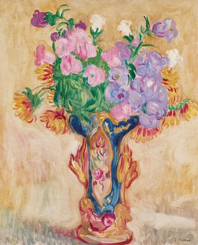 Grand bouquet au vase en porcelaine as a canvas print