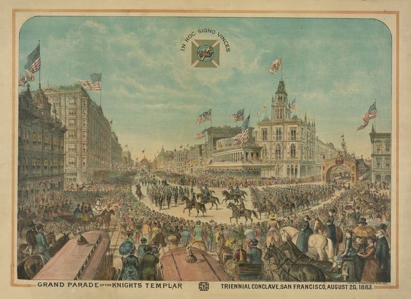 Grand parade of the Knights Templar triennial conclave, San Francisco, August 20, 1883 as a canvas print