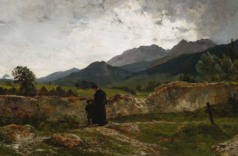Graveyard in the mountains as a canvas print