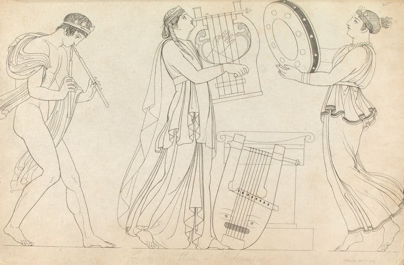 Grecian musical performers as a canvas print