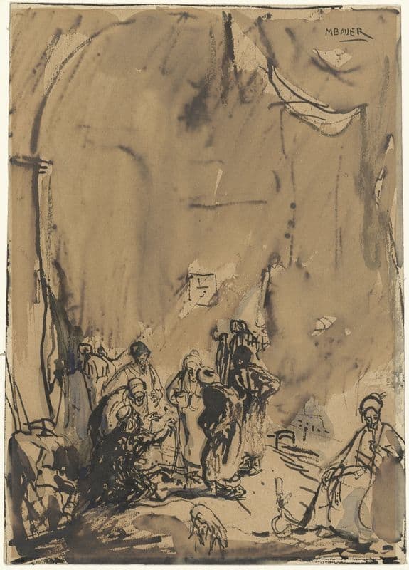 Groep Oosterlingen in druk gesprek (1877 - 1919) as a canvas print