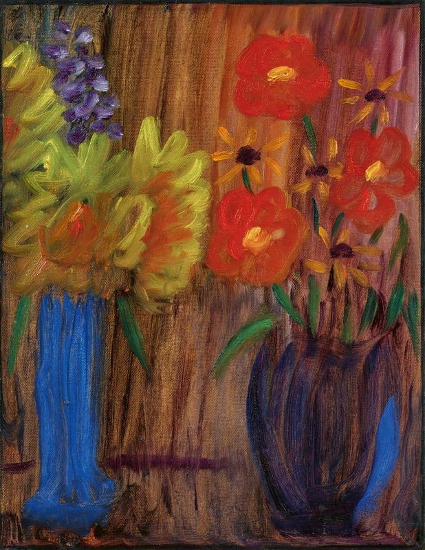 Großes Stillleben; Blumenstillleben mit zwei Vasen as a canvas print