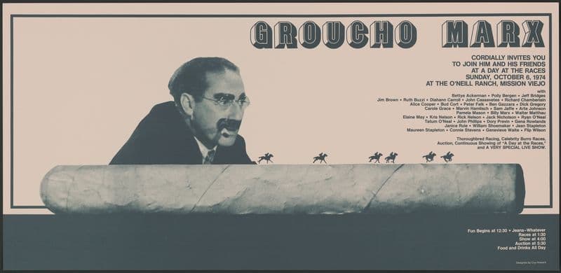 Groucho Marx cordially invites you to join him and his friends at a day at the races as a canvas print