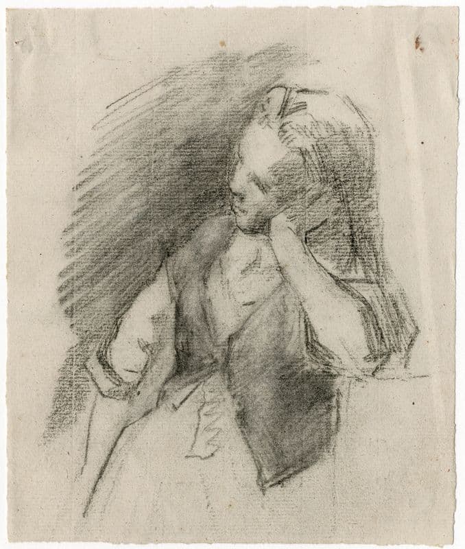 Halffiguur van meisje, het hoofd steunend met de hand as a canvas print