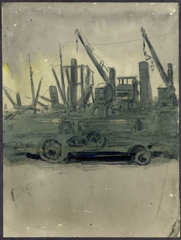 Havenkranen, schip en natiewagen as a canvas print