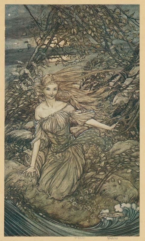 He saw by the moonlight momentarily unveiled, a little island encircled by the flood ; and there under the branches of the overhanging trees was Undine. as a canvas print