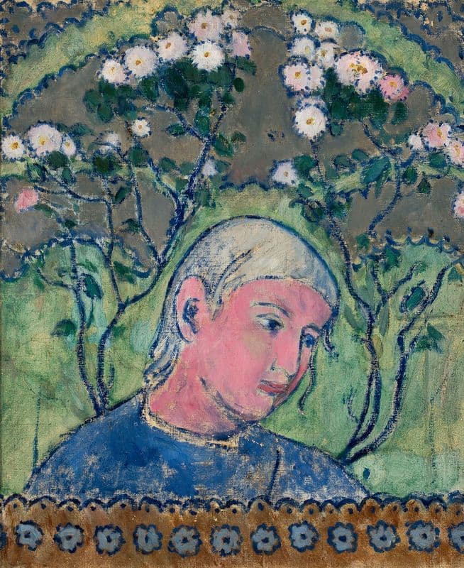 Head of a girl in flowers as a canvas print