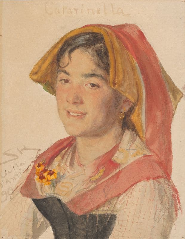 Head of an Girl from Civita d’Antino in Regional Dress (‘Catarinella’) as a canvas print