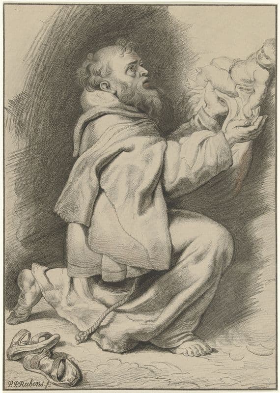 Heilige Franciscus van Assisi ontvangt het Christuskind van Maria as a canvas print