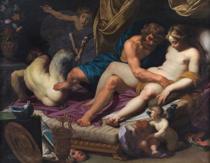 Hercules Kicking Faunus out of Omfale’s Bed as a canvas print