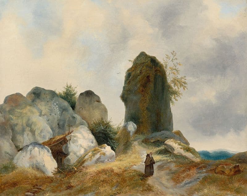 Hermit in a rocky landscape as a canvas print