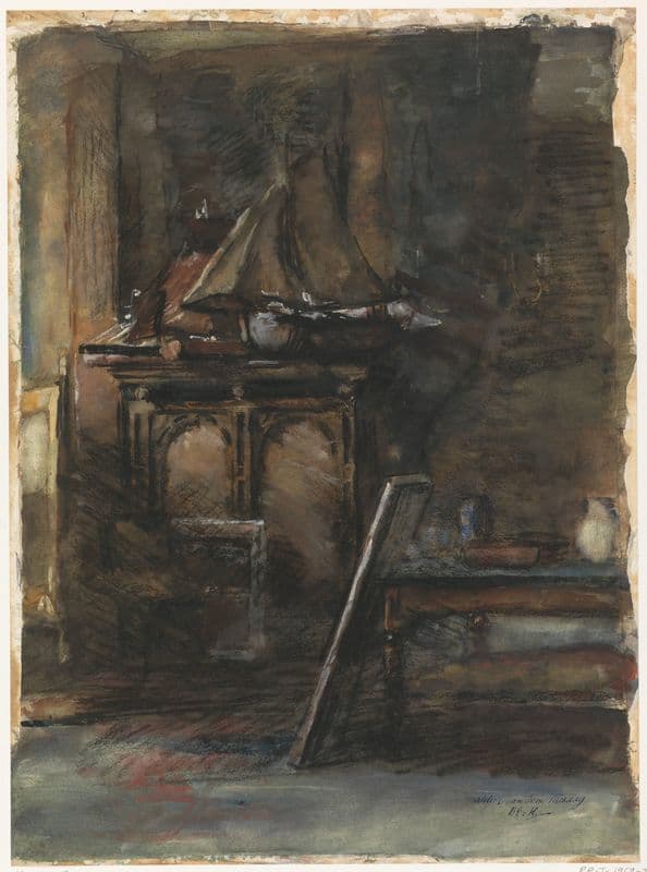Het atelier van H.W. Mesdag, met twee modellen van zeilschepen (1872 - 1950) as a canvas print