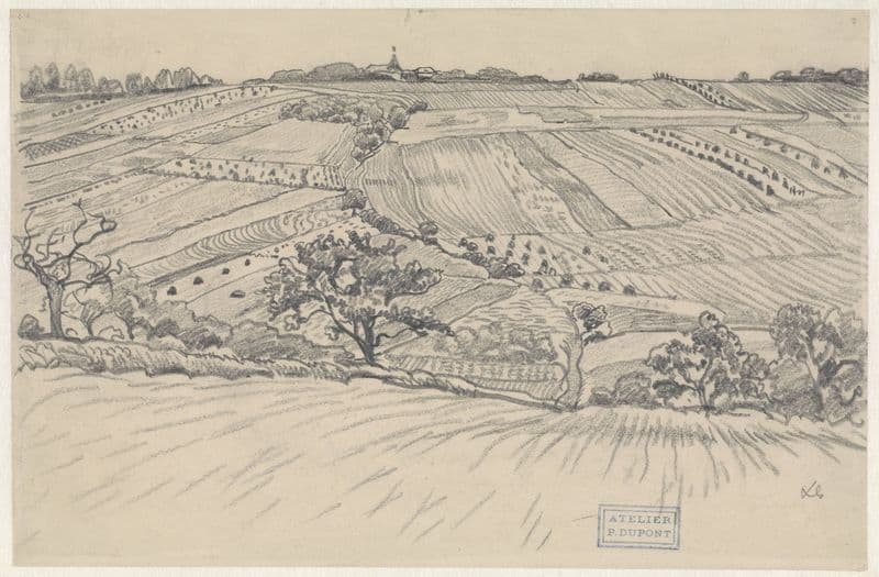 Heuvelachtig landschap met korenvelden (1880-1911) as a canvas print