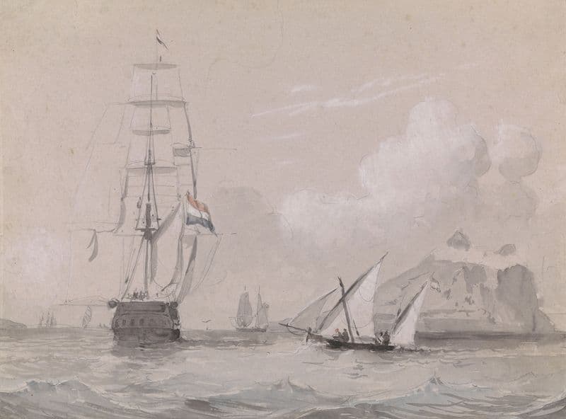 Hollands zeilschip voor de kust van Gibraltar (1834 - 1893) as a canvas print