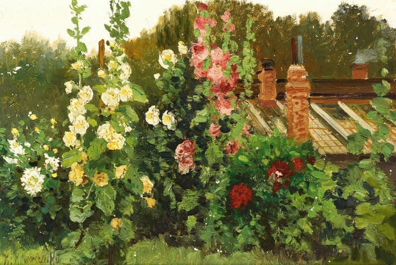 Hollyhocks as a canvas print