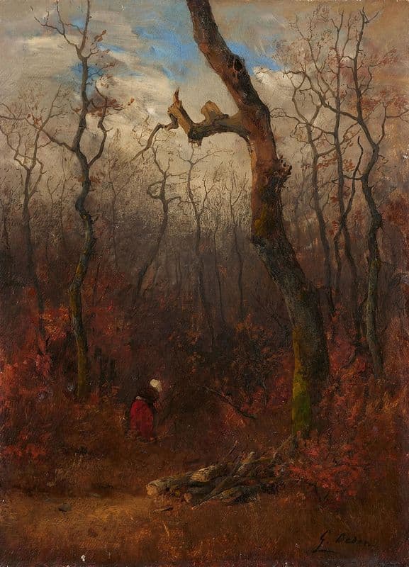 Holzsammlerin im Wald as a canvas print