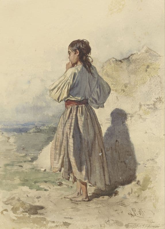 Hongaarse vrouw, staande driekwart naar links, op de rug gezien as a canvas print